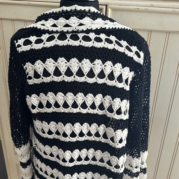 Boston Proper Black & White Crochet Open Front Duster/ Cardigan - Picture 5 of 11